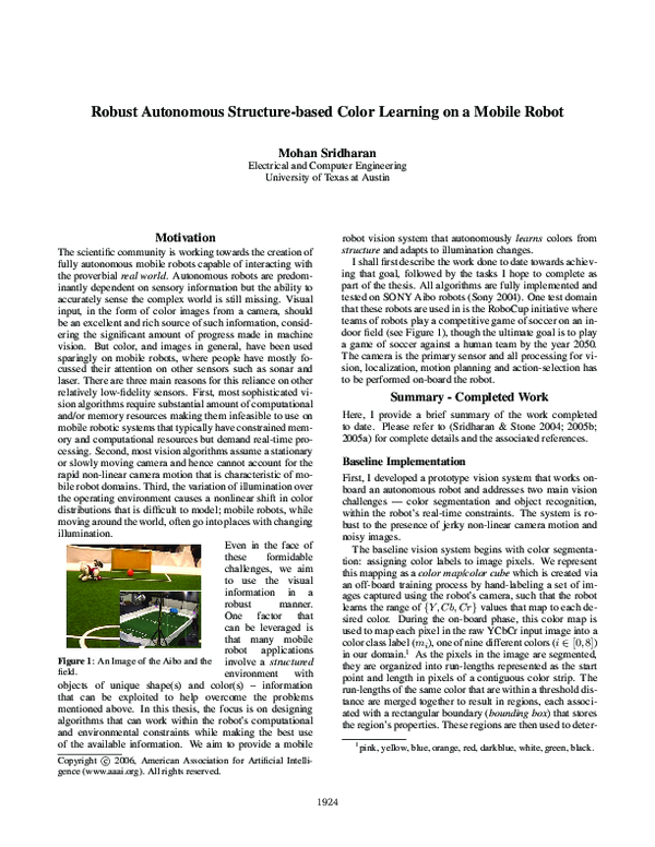 (PDF) Robust autonomous structure-based color learning on a mobile robot