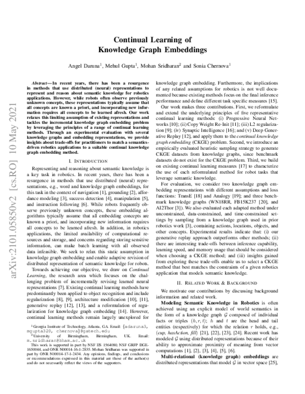 (PDF) Continual Learning of Knowledge Graph Embeddings