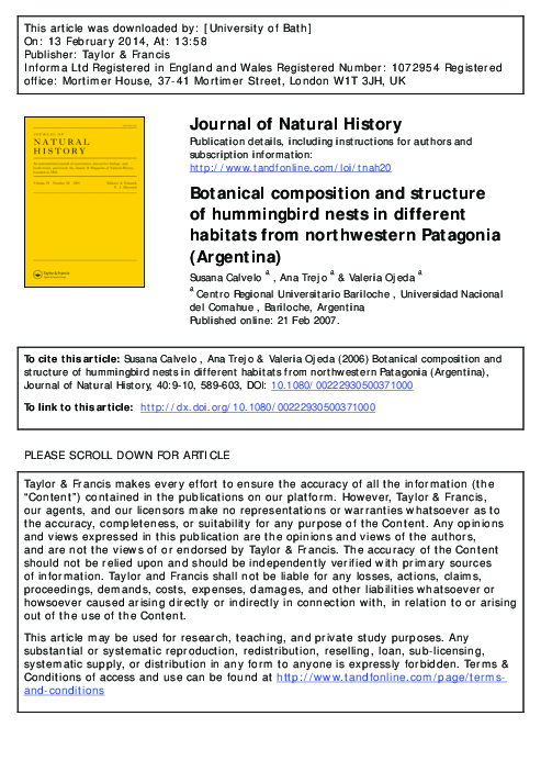 (PDF) Botanical composition and structure of hummingbird nests in ...