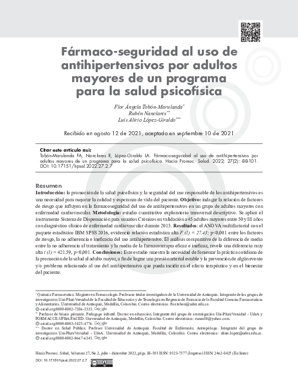 (PDF) Fármaco-seguridad al uso de antihipertensivos por adultos mayores ...