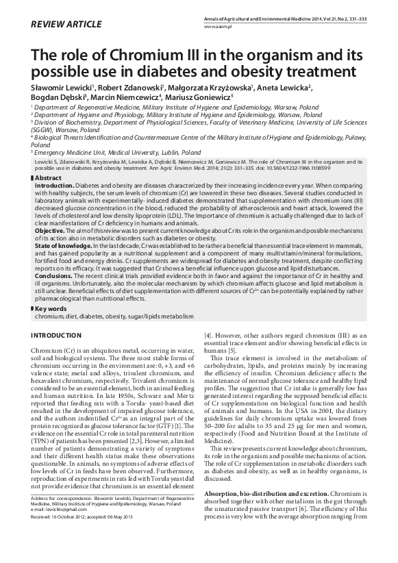 (PDF) The role of Chromium III in the organism and its possible use in ...