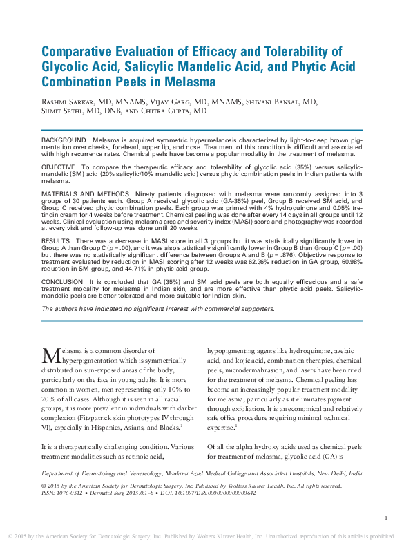 (PDF) Comparative Evaluation of Efficacy and Tolerability of Glycolic
