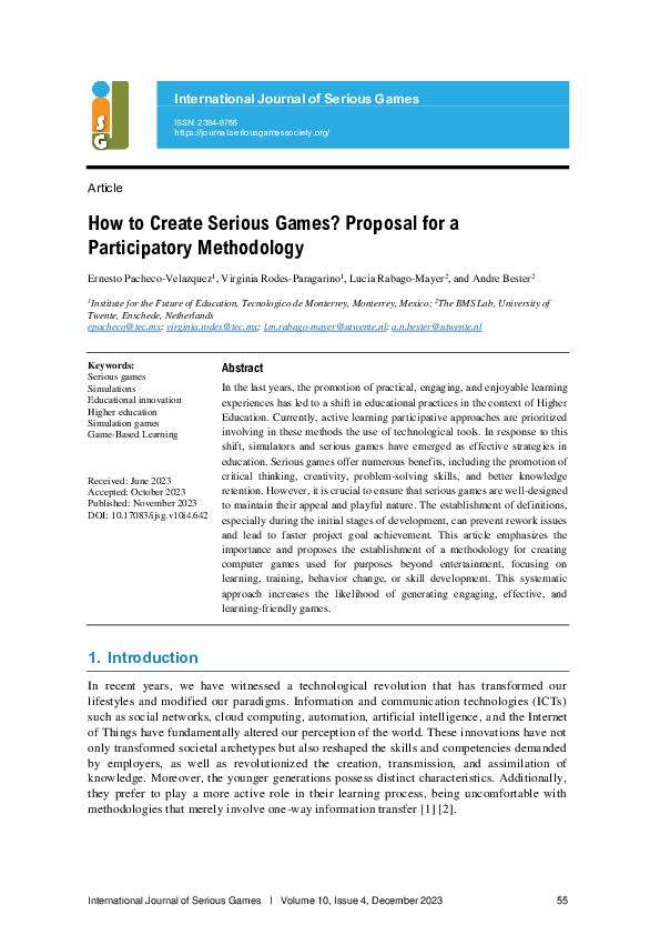 (PDF) How to Create Serious Games? Proposal for a Participatory Methodology
