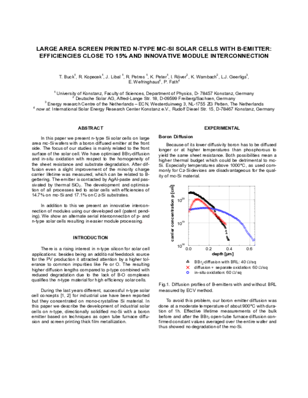 (PDF) Large Area Screen Printed N-Type MC-SI Solar cells With B-Emitter ...
