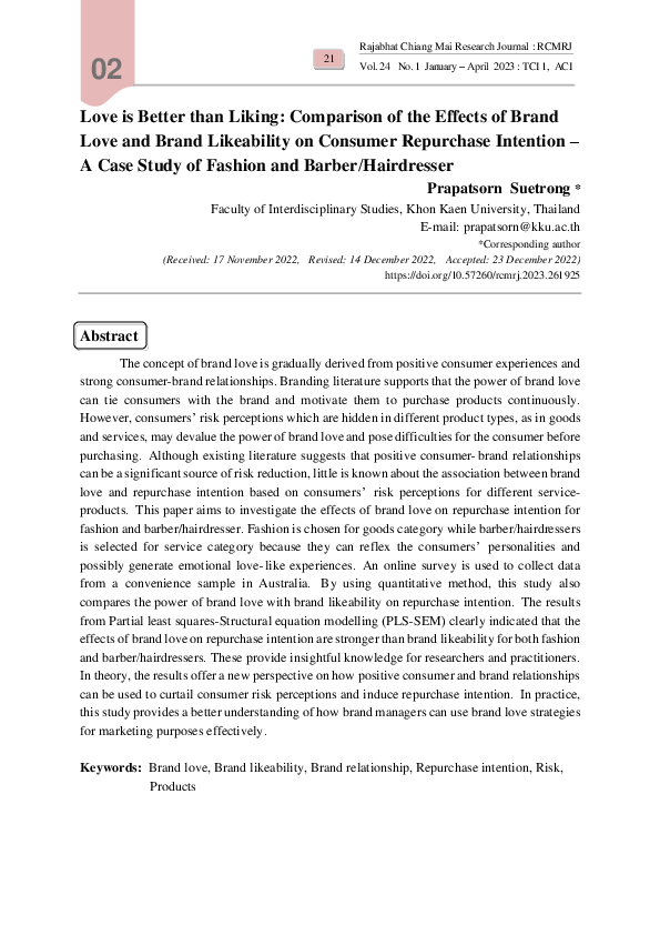 (PDF) Love is Better than Liking: Comparison of the Effects of Brand ...