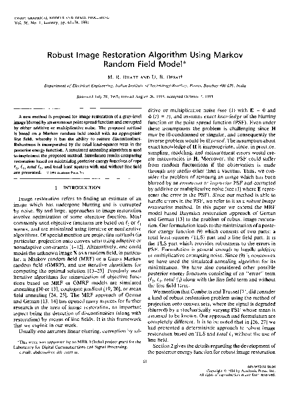 (PDF) Robust Image Restoration Algorithm Using Markov Random Field Model
