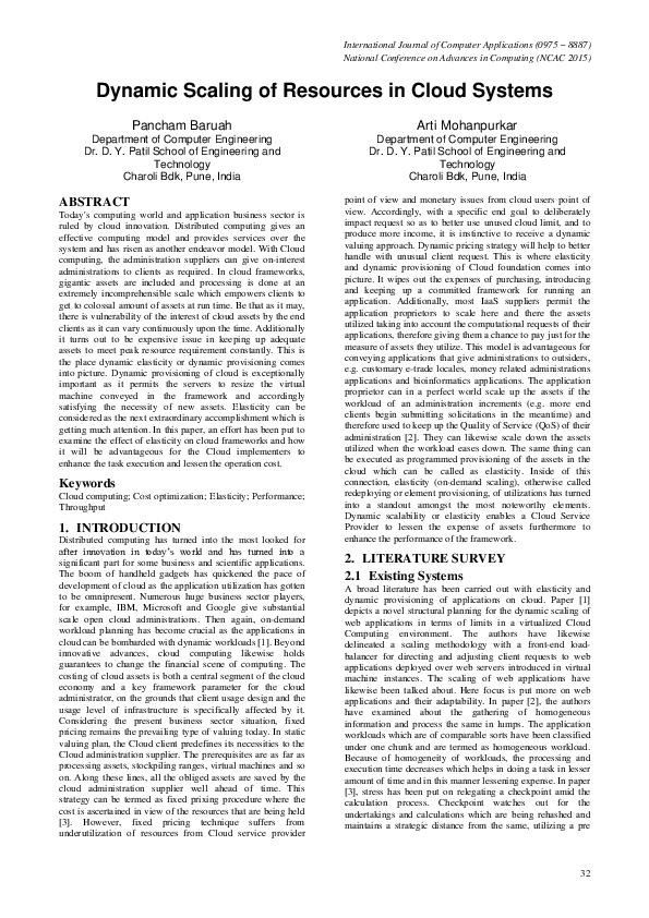 (PDF) Dynamic Scaling of Resources in Cloud Systems