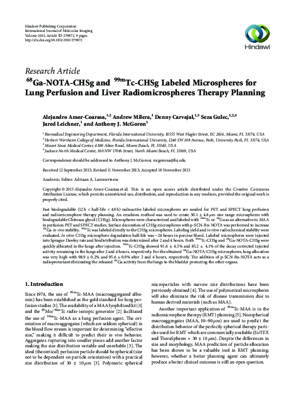 (PDF) Ga68-NOTA-CHSg and Tc99m-CHSg Labeled Microspheres for Lung ...