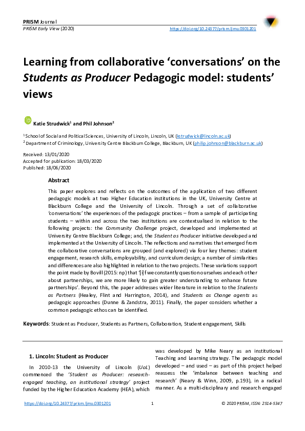 (PDF) Learning from collaborative ‘conversations’ on the Students as ...