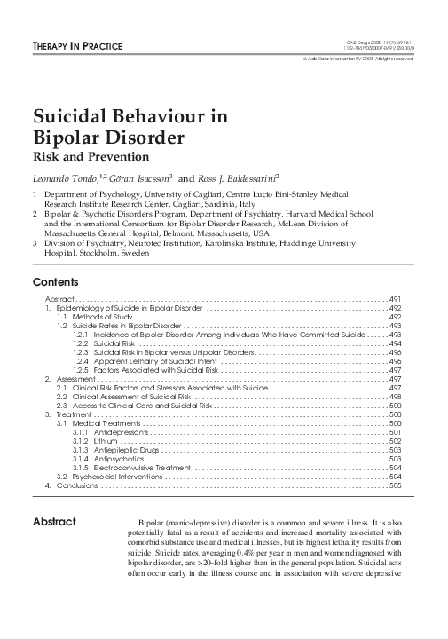(PDF) Suicidal Behaviour in Bipolar Disorder