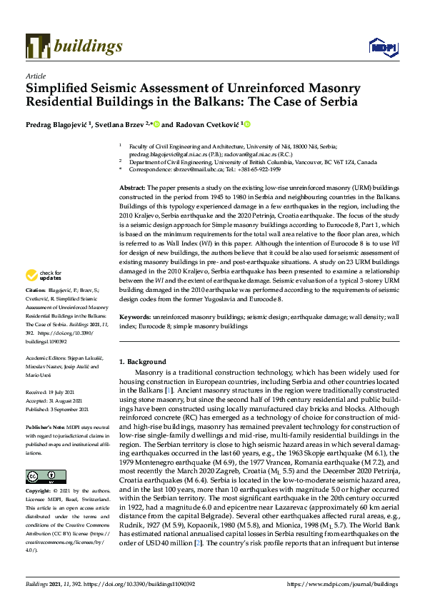 (PDF) Simplified Seismic Assessment of Unreinforced Masonry Residential ...