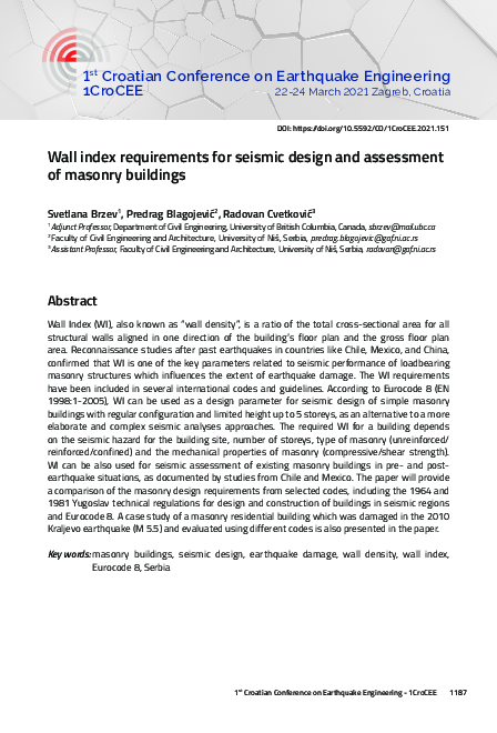 (PDF) Wall Index Requirements for Seismic Design and Assessment of ...
