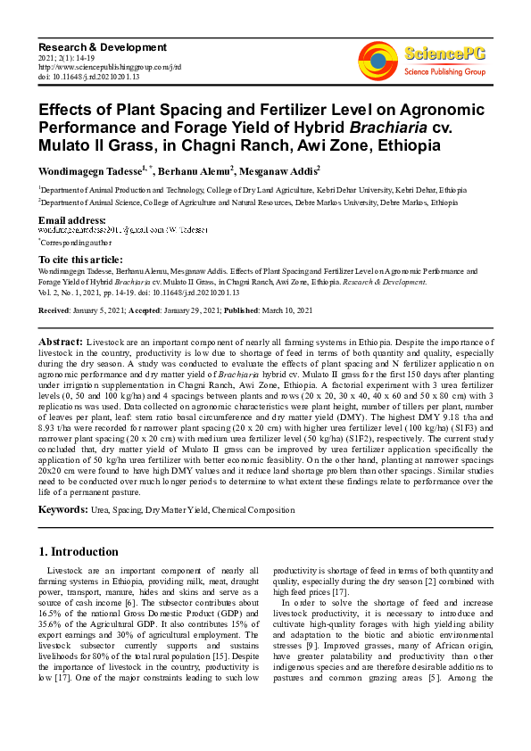 (PDF) Effects of Plant Spacing and Fertilizer Level on Agronomic ...