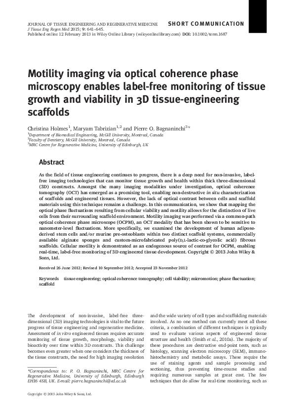 (PDF) Motility imaging via optical coherence phase microscopy enables ...
