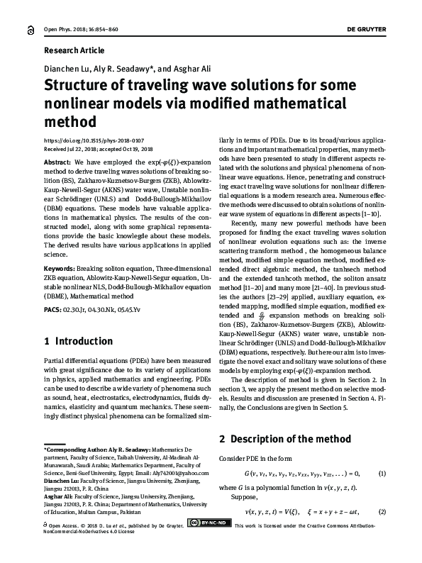 (PDF) Structure of traveling wave solutions for some nonlinear models ...