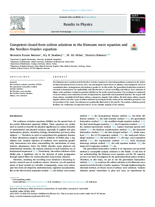 (PDF) Competent closed form soliton solutions to the Riemann wave ...