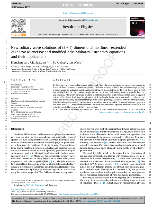 (PDF) New solitary wave solutions of (3 + 1)-dimensional nonlinear ...