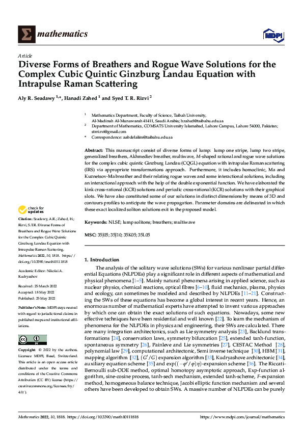 (PDF) Diverse Forms of Breathers and Rogue Wave Solutions for the ...