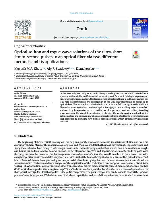 (PDF) Optical soliton and rogue wave solutions of the ultra-short femto ...