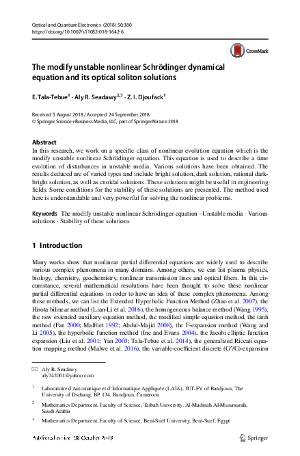 (PDF) The modify unstable nonlinear Schrödinger dynamical equation and ...