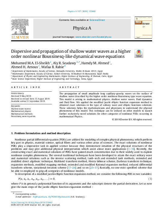 (PDF) Dispersive and propagation of shallow water waves as a higher ...