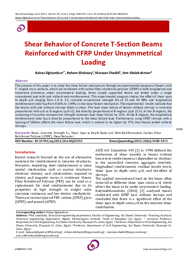 (PDF) Shear Behavior of Concrete T-Section Beams Reinforced with CFRP ...