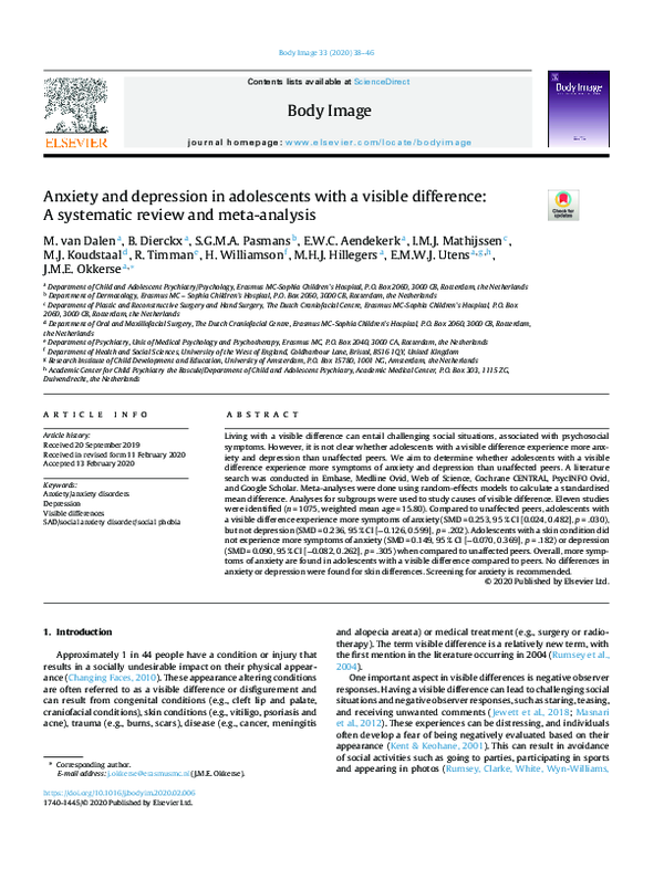 (PDF) Anxiety and depression in adolescents with a visible difference ...