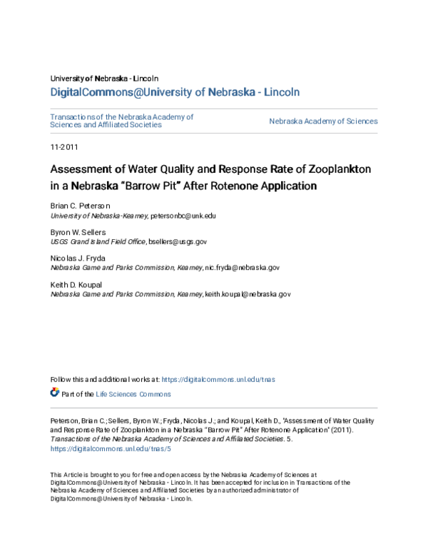 (PDF) Assessment of Water Quality and Response Rate of Zooplankton in a ...