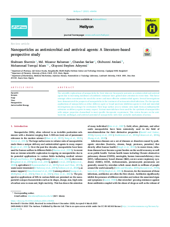 (PDF) Nanoparticles as antimicrobial and antiviral agents: A literature ...