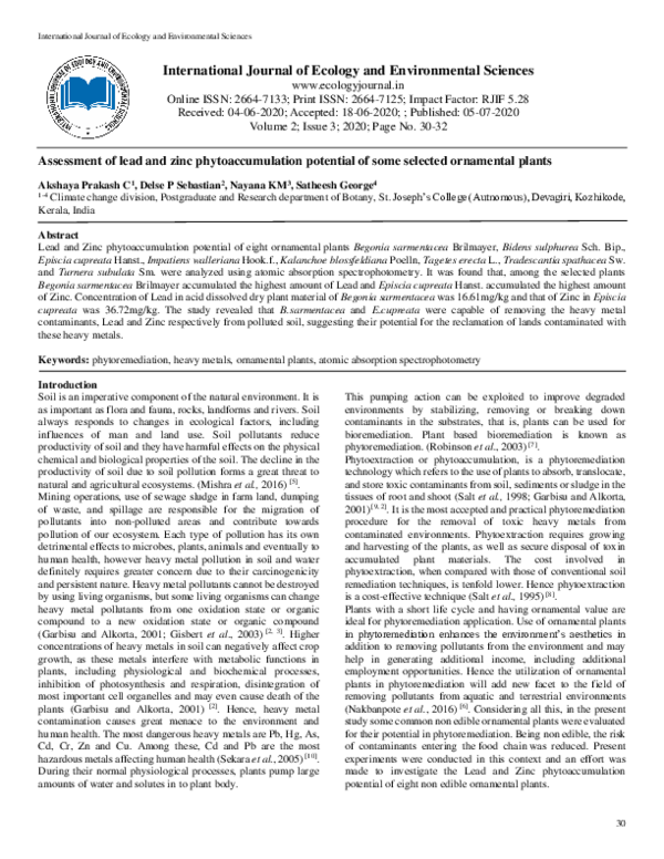 (PDF) Assessment of lead and zinc phytoaccumulation potential of some ...