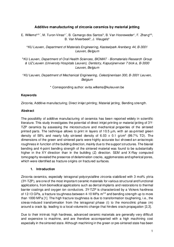 (PDF) Additive manufacturing of zirconia ceramics by material jetting