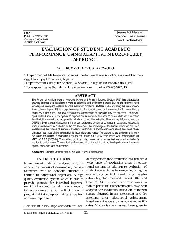 (PDF) Evaluation of Student Academic Performance Using Adaptive Neuro ...
