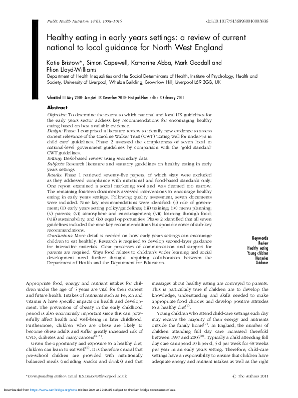 (PDF) Healthy eating in early years settings: a review of current ...