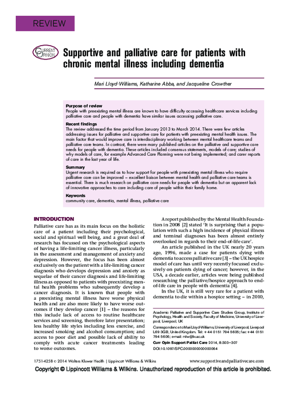 (PDF) Supportive and palliative care for patients with chronic mental ...