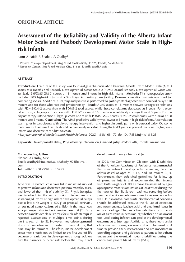 (PDF) Assessment of the Reliability and Validity of the Alberta Infant ...