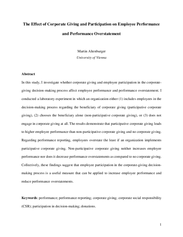 (PDF) The Effect of Corporate Giving and Participation on Employee ...