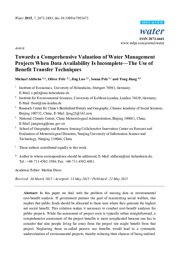 (PDF) Article Towards a Comprehensive Valuation of Water Management ...