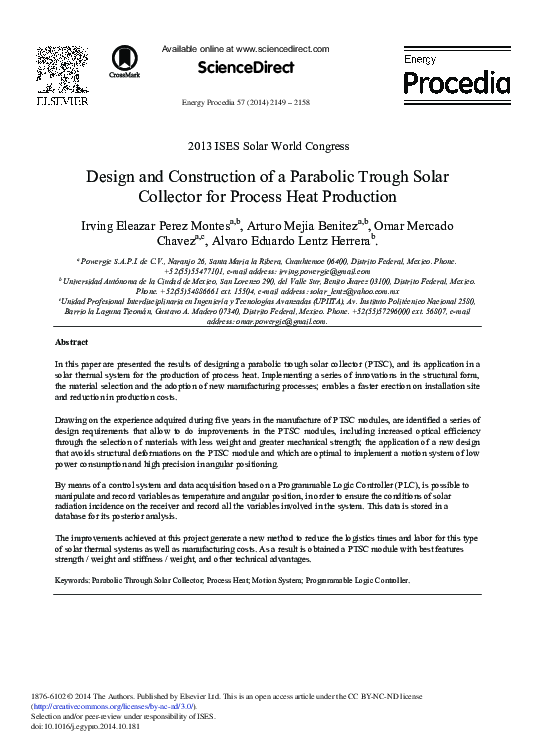 (PDF) Design and Construction of a Parabolic Trough Solar Collector for ...