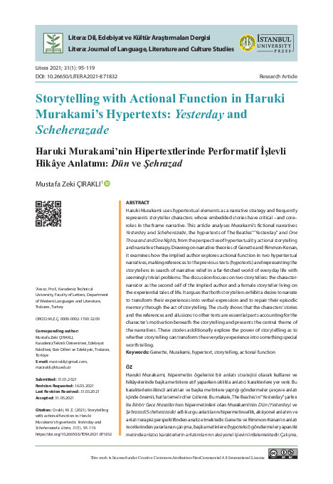 (PDF) Storytelling with Actional Function in Haruki Murakami’s ...