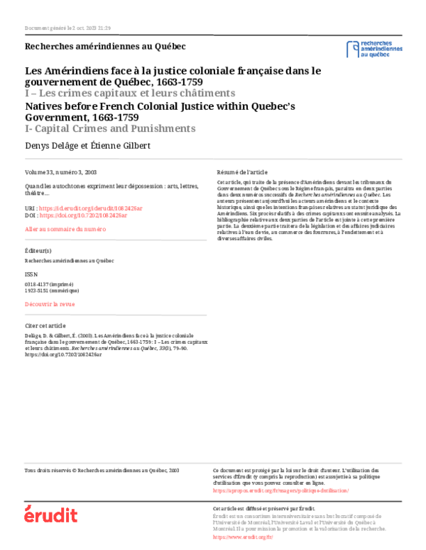 (PDF) Les Amérindiens face à la justice coloniale française dans le ...