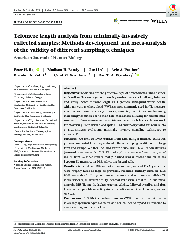 (PDF) Telomere length analysis from minimally‐invasively collected ...