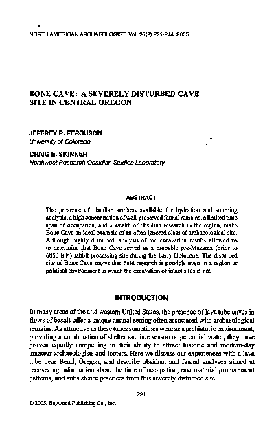 Bone Cave: A Severely Disturbed Cave Site in Central Oregon