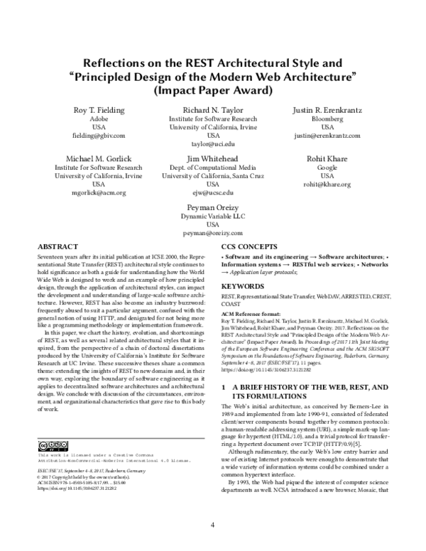 (PDF) Reflections on the REST Architectural Style and “Principled ...