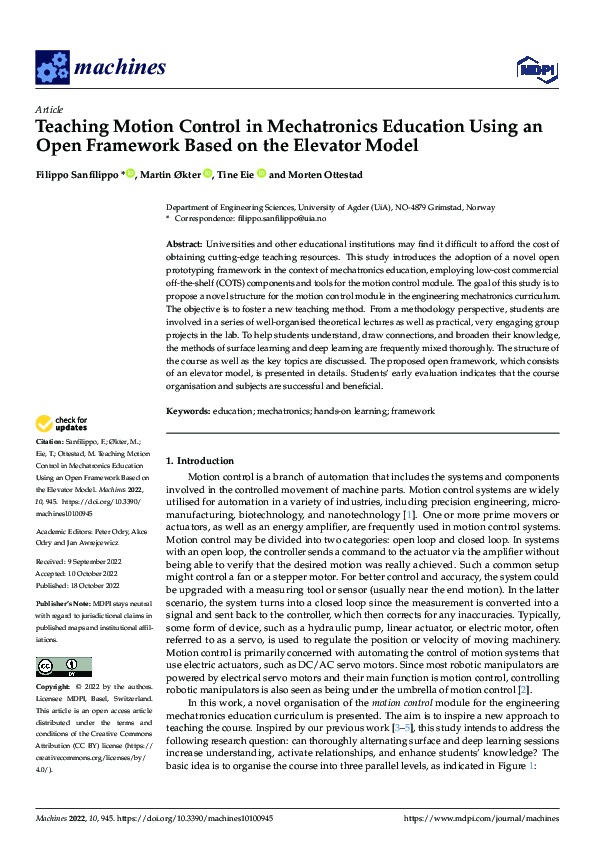 (PDF) Teaching Motion Control in Mechatronics Education Using an Open ...