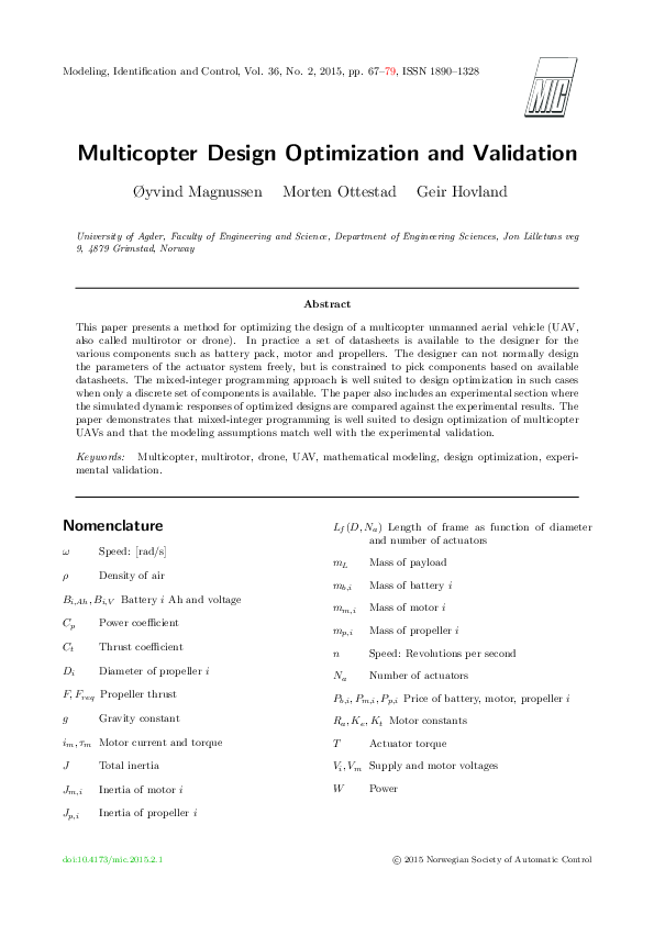 (PDF) Multicopter Design Optimization and Validation