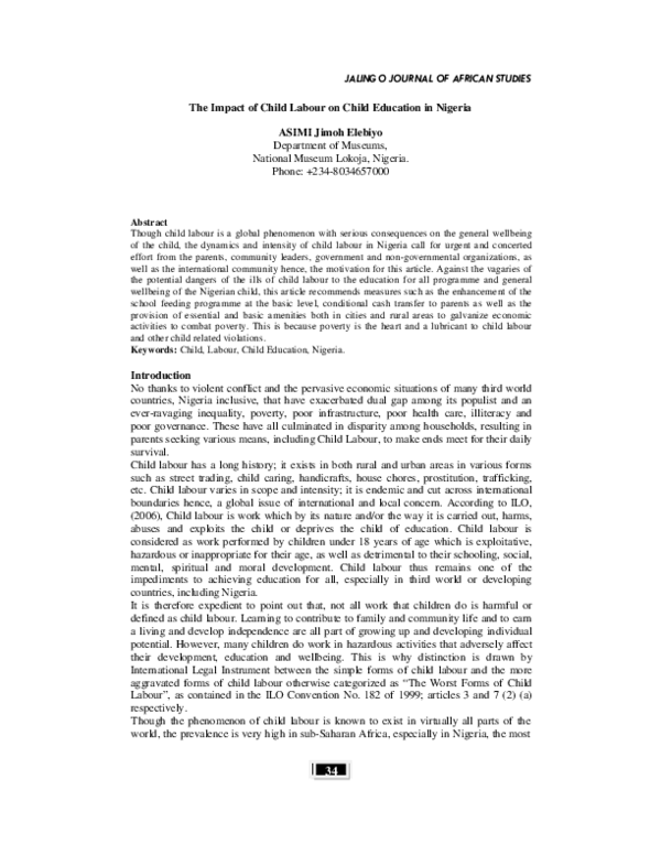 (PDF) The Impact of Child Labour on Child Education in Nigeria