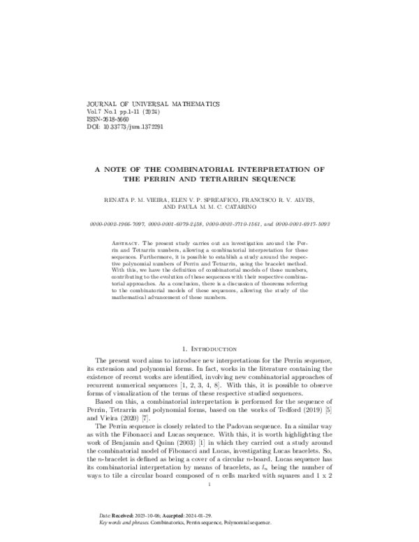 (PDF) A NOTE OF THE COMBINATORIAL INTERPRETATION OF THE PERRIN AND ...