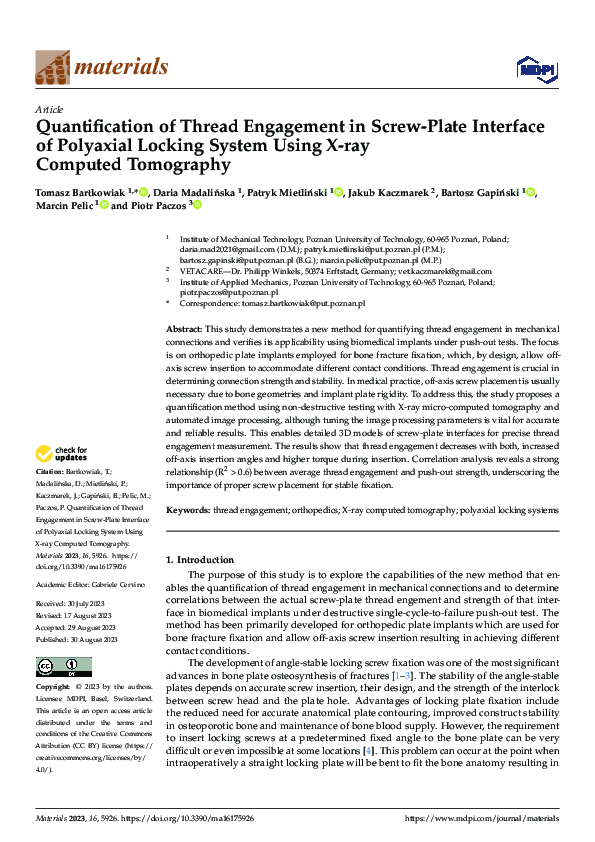 (PDF) Quantification of Thread Engagement in Screw-Plate Interface of ...
