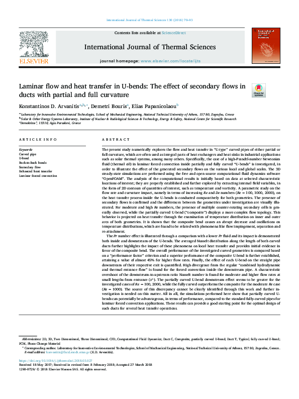 (PDF) Laminar flow and heat transfer in U-bends: The effect of ...
