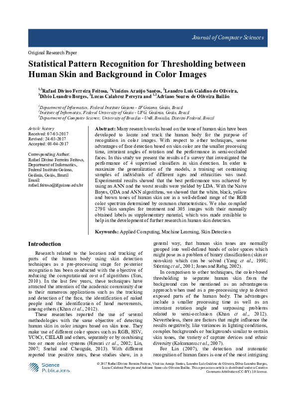 (PDF) Statistical Pattern Recognition for Thresholding between Human ...